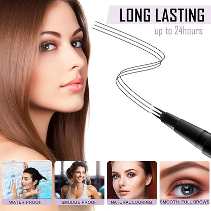 LAVONE Eyebrow Pencil, 2-In-1 Waterproof Eyebrow Pen, with 3 Tip Microblading Eyebrow Pen and Ultra-Precise Brow Pencil, Dual-ended Eyebrow Brush, for Eyebrow Makeup - Black Brown