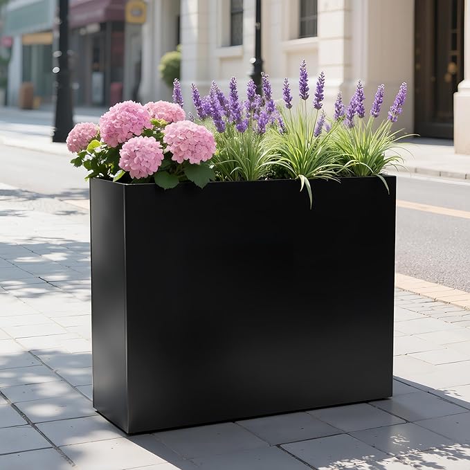Metal Planter Box 38.2'' x 13'' x 30'' Rectangle Planters for Outdoor Plants Large Black Rectangular Planter with Felt Bag & Drainage Holes for Indoor or Outdoor Flower Garden Porch Patio