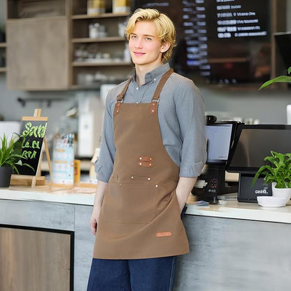 Chef Apron for Men Women with Pockets Adjustable Strap, Water Repellent Apron for Cooking, Baking
