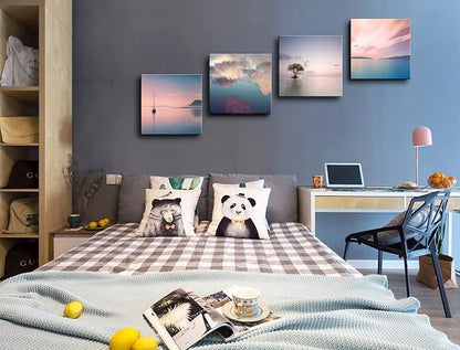 dgbtcart Romantic Sunset Beach Canvas Wall Art - Ocean Pictures Prints Colorful Seascape Painting Artwork for Bedroon Living Room, Bathroom - Office Kitchen Wall Decor 12"x 12" x 4 Panels