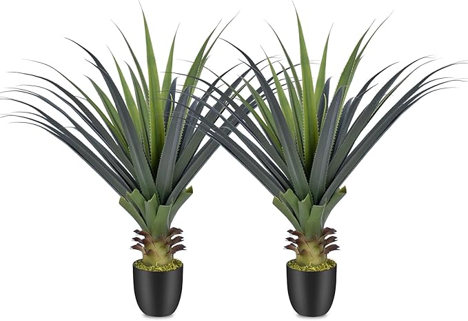 3ft Artificial Spiked Agave Plant, 36" Faux Agave Plants Indoor Small Floor Plant Perfect for Front Porch, Patio, Indoor Outdoor Home, Office Decor (Set of 2)