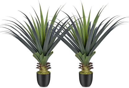 3ft Artificial Spiked Agave Plant, 36" Faux Agave Plants Indoor Small Floor Plant Perfect for Front Porch, Patio, Indoor Outdoor Home, Office Decor (Set of 2)