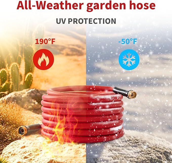 Garden Hose 10 ft x 5/8” Hot Water Hose,-50°F to 190°F, Burst 600Psi Flexible & Lightweight Upgraded Rubber Hoses,3/4” Solid Fittings for All-weather Outdoor Lawn & Garden