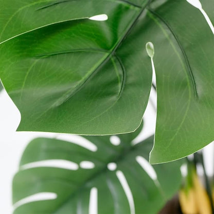 Artificial Tree in Gray Tan Watercolor Abstract Planter, Fake Monstera Silk Tree for Indoor and Outdoor Home Decoration - 65" Overall Tall (Plant Pot Plus Tree)