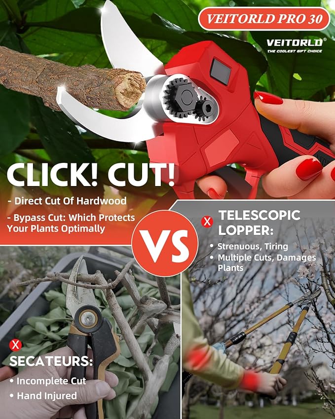 2-IN-1 Cordless Electric Pole Pruning Shears, 13ft Reach, 1.2" Cutting Diameter, 2000mAh Battery Powered, Brushless Motor for Efficient Garden Tree Trimming, Branch Cutting（Red）