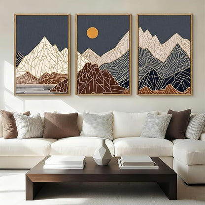 ANHUIB Farmhouse Mountain Wall Art Geometric Mountain Range Wood Wall Decor for Living Room Bedroom Office 16x24 Inch Set of 3