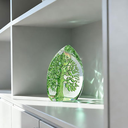 QFkris Crystal Tree of Life Decor Figurine for Home Decor, Office Desk, 3.7" Glass Tree of Life Paperweight for Positive Energy, Money, Good Luck Birthday for Women, Mom