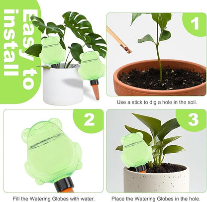 3Pcs Frog Plant Self Watering Globes for Indoor and Outdoor Plastic Water Bulbs Top Fill Plant Watering Globes Slow Release Terracotta Plant Watering Devices System for Plants, Green