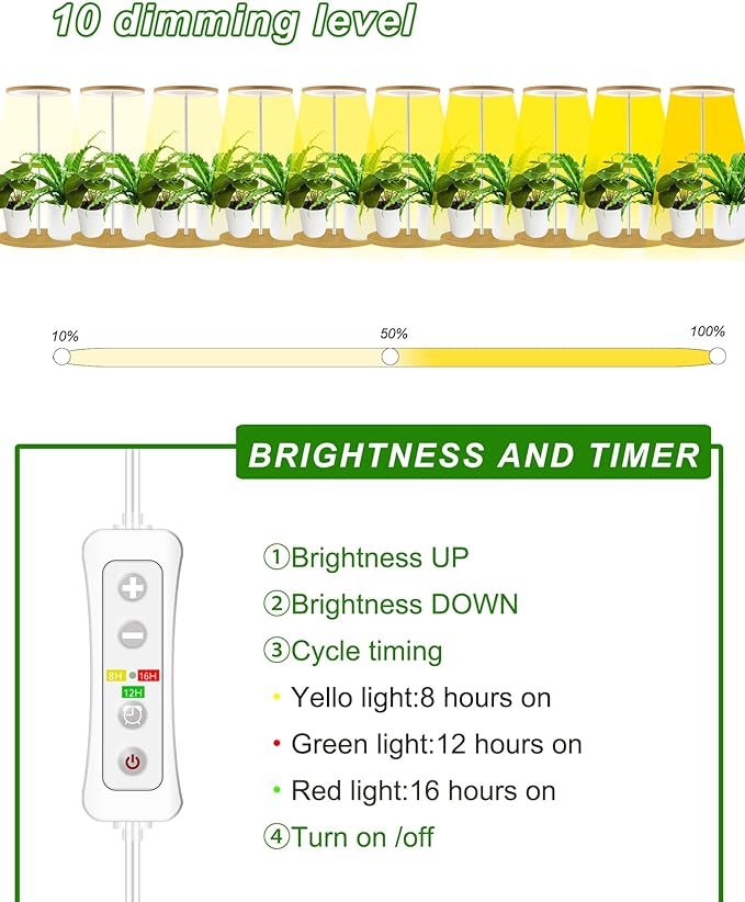 yadoker Plant Grow Light for Indoor Plant,Bamboo Mini LED Grow Light Garden,Height Adjustable,Automatic Timer with 8/12/16 Hours