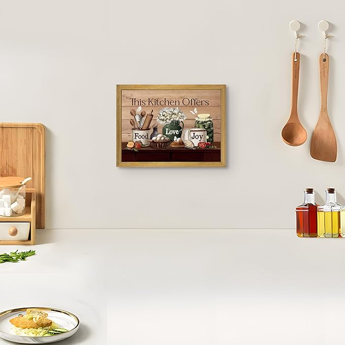 Vintage Kitchen Pictures Wall Decor, Country Kitchen Food Still Life Wall Art, Dining Room Decor Oil Painting, Canvas Prints Picture For Dining Room Kitchen Home Decor 12x16 Inch Wood Framed