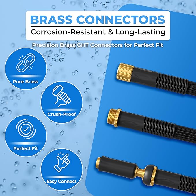 TITAN Garden Hose | Flexible, Lightweight, Kink-Free & Durable Hybrid Water Hose with Heavy Duty Brass Connectors & High-Pressure Jet Nozzle (50FT x 1/2”)