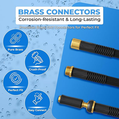 TITAN Garden Hose | Flexible, Lightweight, Kink-Free & Durable Hybrid Water Hose with Heavy Duty Brass Connectors & High-Pressure Jet Nozzle (50FT x 1/2”)