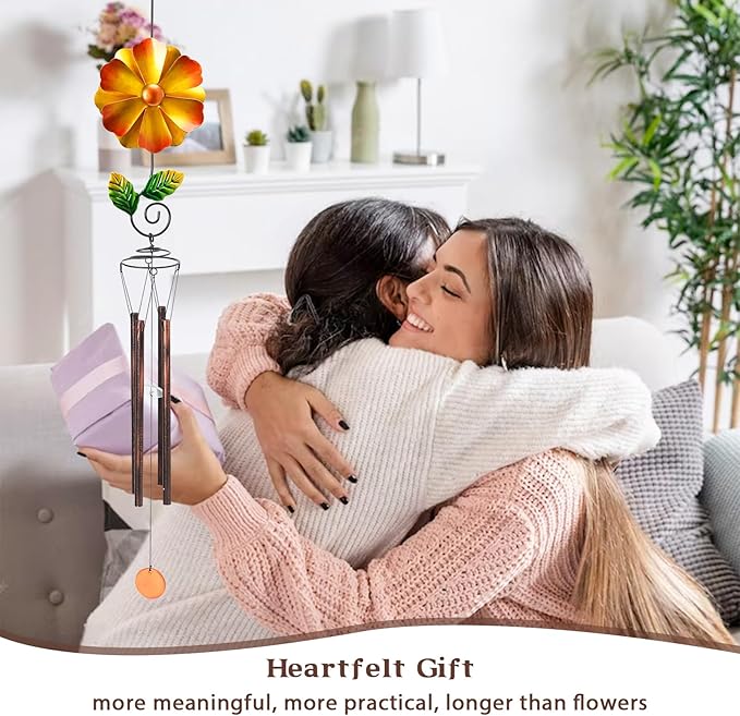 MUMTOP Wind Chimes for Outside Clearance - Garden Wind Chimes with Flower Wind Spinner, 33 Inch Deep Tone Metal Memorial Sympathy Windchimes for Patio Outdoor Porch Yard Decor Gifts(Orange)