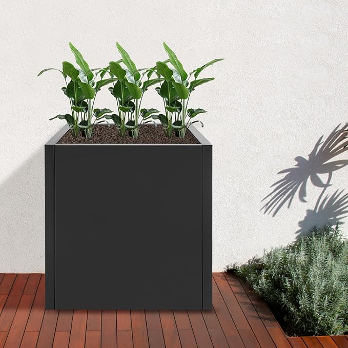 DYNAMI Square Planter Box Black Steel Planter,17x17x18in Metal Planter Box Large Cube Plant Pot for Outdoor Plants,Modern Heavy Duty Flower Pot for Patio, Deck, Yard, Garden