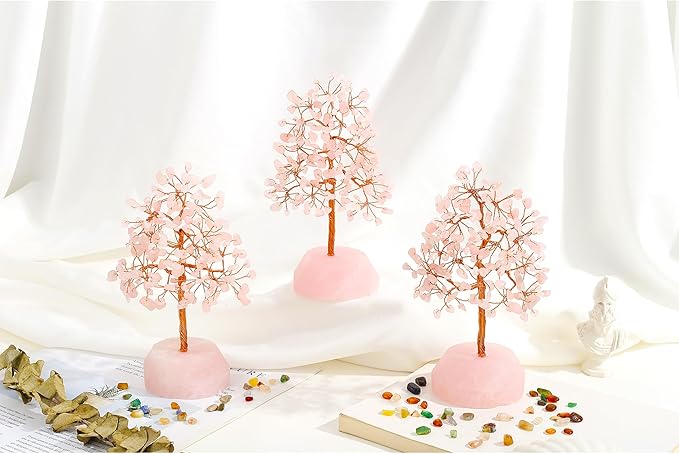SITUMEIZI Rose Quartz Crystal Tree 7.09IN Healing Stones Natural Crystals Base Copper Wire Tree Life Reiki Pink Gifts for Women Room Office Desk Decor Spiritual Meditation Energy
