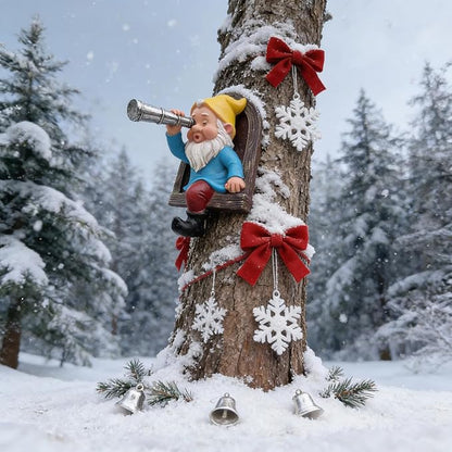 Gnome Open The Door Garden Decor Resin Tree Faces Decor Outdoor Fairy Garden Patio Lawn Porch (Blue Telescope)
