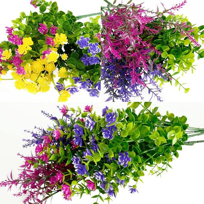 12 Bundles Outdoor Artificial Fake Flowers UV Resistant No Fade Boxwood Faux Plastic Shrubs Plants for Garden Patio Porch Window Box Home Wedding Farmhouse Hanging Décor