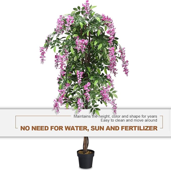 Goplus 6FT Ficus Artificial Tree, 2 Pack Fake Wisteria Tree in Nursery Pot, Greenery Faux Floor Plant, Tall Artificial Plants for Indoor Outdoor Bedroom Living Room Decor