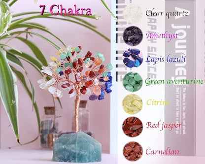 7 Chakra Healing Crystal Tree Natural Gemstone Crystals Stone Base Copper Wire Tree Life Money Trees for Home Office Desk Room Bookshelf Decor Reiki Spiritual Energy for Womem Men