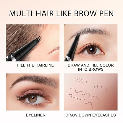 LAVONE 2-IN-1 Dual-ended Waterproof Eyebrow Pencil, with 4 Tip Microblading Pen and Ultra-Precise Brow Pencil, Dual-ended Eyebrow Brush, for Natural Looking - Black Brown