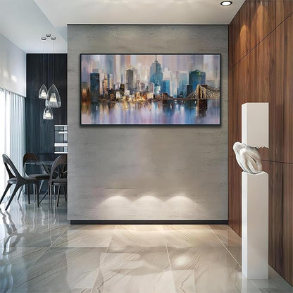 Anolyfi Black Framed Large Abstract CityScapes Canvas Wall art for Men Room, Textured Painting Artwork for Living Room Hallway Bedroom Kitchen Office Home Decor, Framed Black 58"x29"