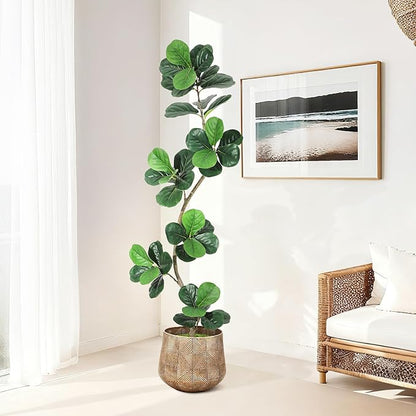 GarveeHome Fiddle Leaf Fig Artificial Tree with White Planter,6 ft Faux Plants Indoor with Moss, Fake Rubber Tall Fake Floor Plant in Pot - Artificial Trees for Home Office Living Room Decor