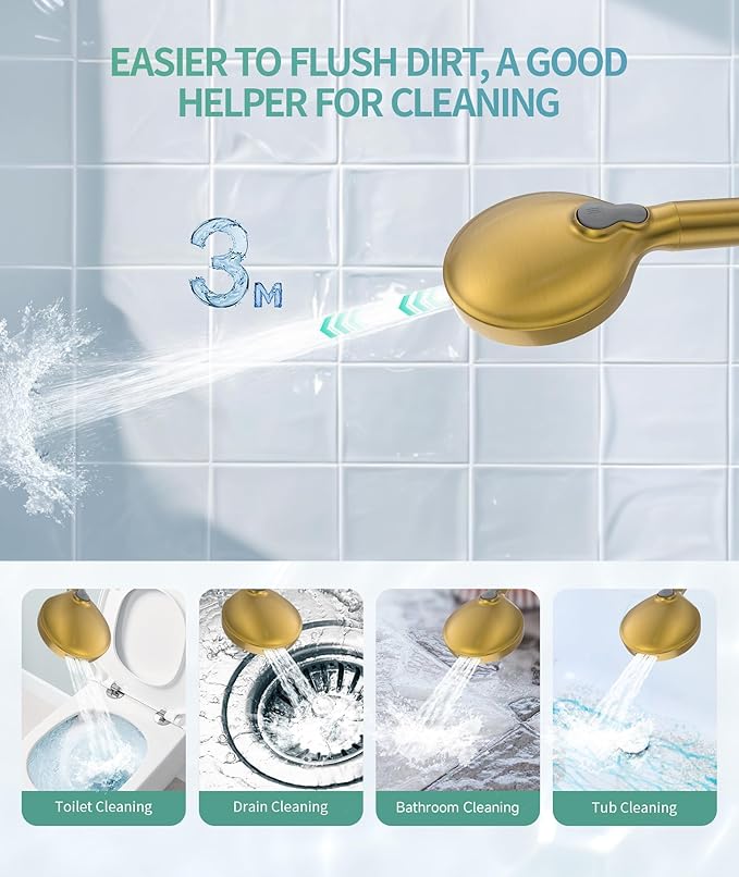 Filtered Shower Head with Handheld, High Pressure 9 Spray Mode Brushed Gold Showerhead with Filters, Detachable Shower Head, Water Softener Filters Beads for Hard Water - Remove Chlorine