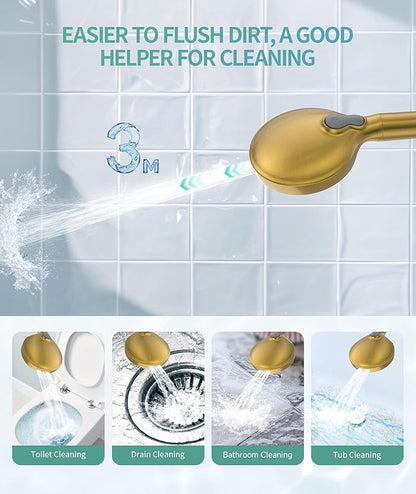 Filtered Shower Head with Handheld, High Pressure 9 Spray Mode Brushed Gold Showerhead with Filters, Detachable Shower Head, Water Softener Filters Beads for Hard Water - Remove Chlorine