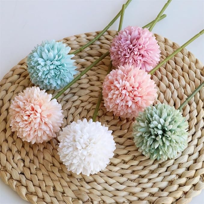 Artificial Chrysanthemum Ball Flowers Bouquet 12pcs Present for Important People Glorious Moral for Home Office Coffee House Parties and Wedding (Colorful)