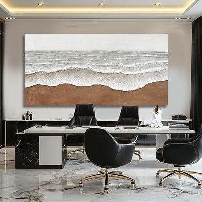 Artexist Textured Wall Decor Ocean Wall Painting White Line Wall Art Posters 29"x58" Large Pictures for Living Room Dining Room