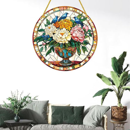 Acrylic Stained Window Hanging Flowers Art Acrylic Decoration for Indoor Outdoor Home Bar Office Garden Plastic Ornament Decor 8x8 Inch
