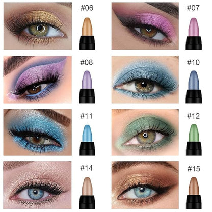 evpct 8Pcs Cream Eyeshadow Stick Eye Makeup Set for Women, Beige Gold Desert Mocha Pink Sky Dazzling Blue Green Light Purple Glitter Shimmery Eye Shadow Pencil Crayon Waterproof sombras para ojos 02