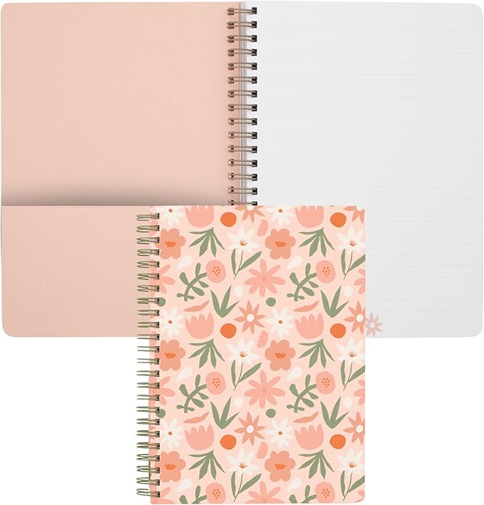Steel Mill & Co Cute Mini Spiral Notebook, 8.25" x 6.25" Journal with Durable Hardcover and 160 Lined Pages, Star Floral, Blush