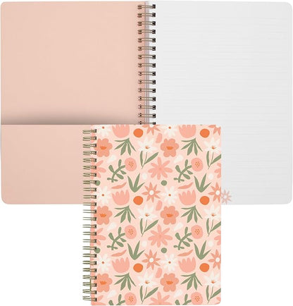 Steel Mill & Co Cute Mini Spiral Notebook, 8.25" x 6.25" Journal with Durable Hardcover and 160 Lined Pages, Star Floral, Blush