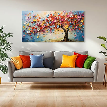 IDAFU Butterfly Tree Canvas Wall Art,Colorful Tree of Life Canvas Painting for Home Office Farmhouse,Ready to Hang