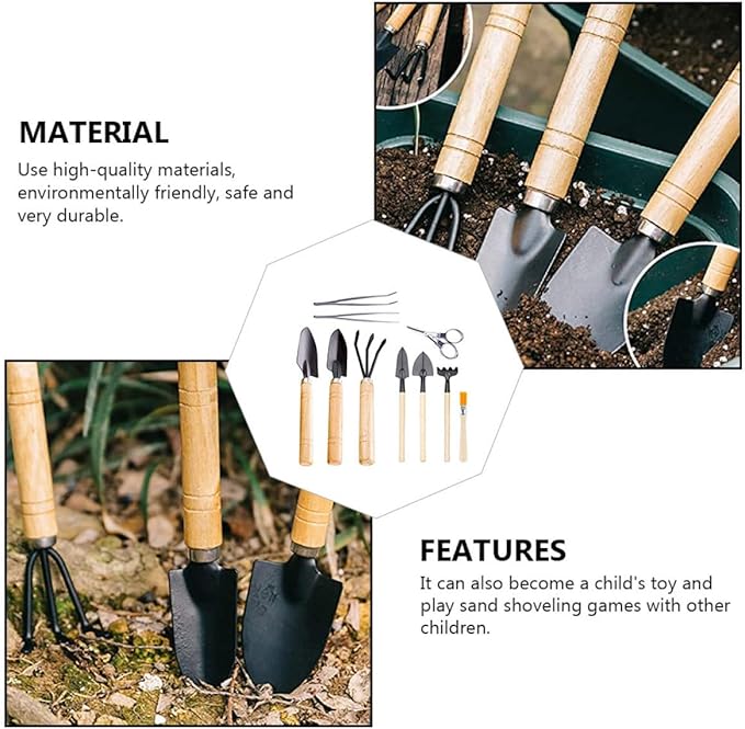 10pcs Succulent Planting Tool Set Mini Gardening Hand Tools for Potted Plants Bonsai Transplanting Kit Shovel and Rake for Indoor and Outdoor Use