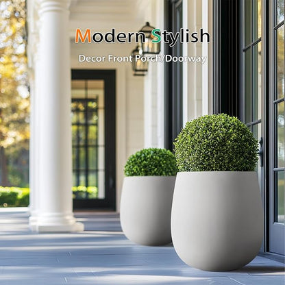 Oval Concrete Planters for Outdoor Plants, Large Tall Cement Flower Pots Indoor for Garden, Front Porch, Patio (Gray)