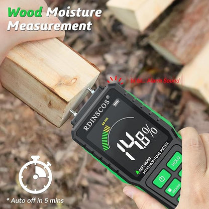 Rechargeable Moisture Meter for Wood, Drywall & Flooring – Pin-Type Moisture Detector with Replaceable Pins, Hold Function & Custom Wood Settings