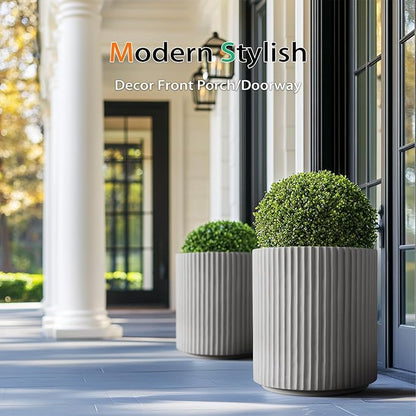 Round Concrete Planter Outdoor Indoor, Large Cement Plant Pots for Flowers (Vertical Gray, 16 inch)