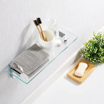 KES Bathroom Shelf Tempered Glass Shelf, 20 Inch Rectangular Glass 8mm-Thick Extended Wall Mount Polished Chrome, BGS3201