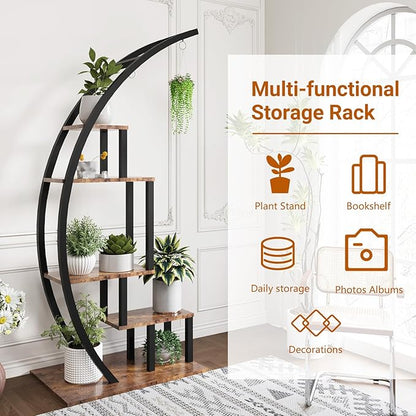 Plant Stand Indoor,5 Tiered 56" Tall Metal Plants Shelf,Large Plant Rack Display Shelves, Curved Plant Holder for Living Room, Patio