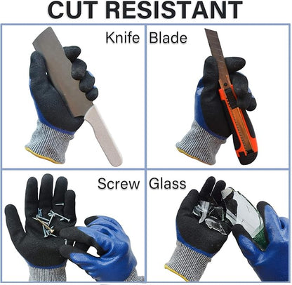 Durable Gardening Gloves, Heavy Duty Nitrile Garden Gloves, Double Coated (Large, 2 Pairs Blue)