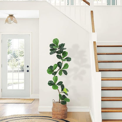 GarveeHome Fiddle Leaf Fig Artificial Tree with White Planter,5 ft Faux Plants Indoor with Moss, Fake Rubber Tall Fake Floor Plant in Pot - Artificial Trees for Home Office Living Room Decor