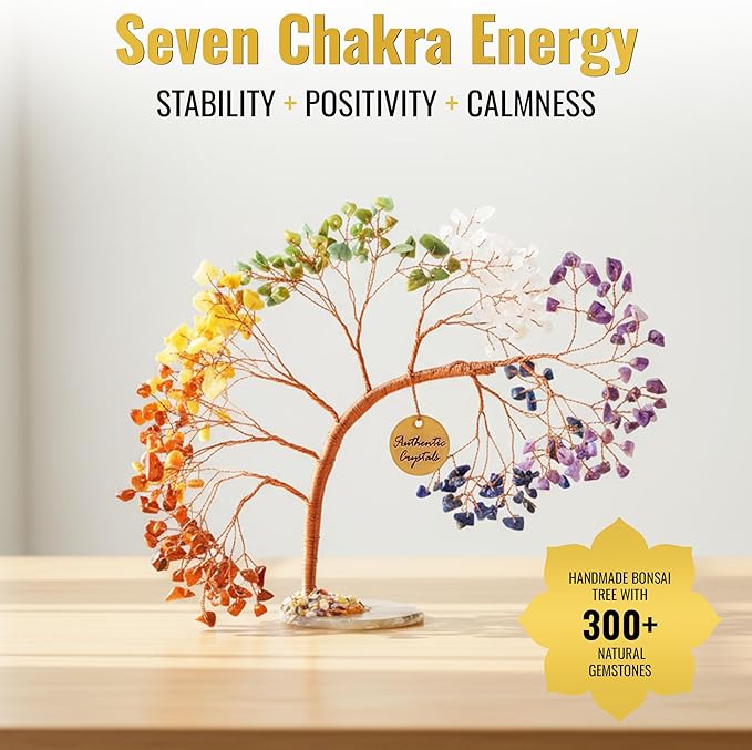 7 Chakra Crystal Tree of Life – Handmade Healing Gemstone Bonsai Trees for Home & Office Décor – Feng Shui Money Tree for Positive Energy, Good Luck & Spiritual for Women