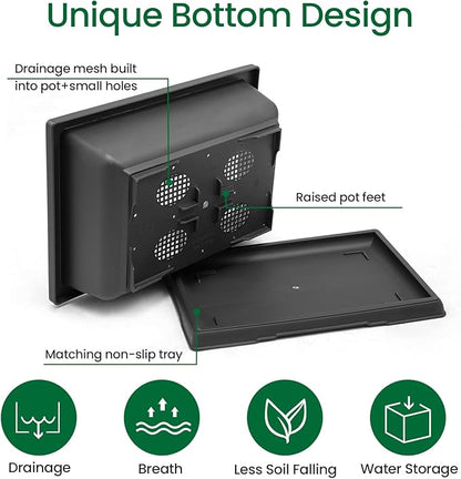 GROWNEER Large Bonsai Training Pots 3 Packs 14 Inch with Drainage Humidity Trays, Bonsai Tree Starter Kits with 1 Repotting Mat, Growing Rectangle Planter for Garden Yard Office Indoor Outdoor
