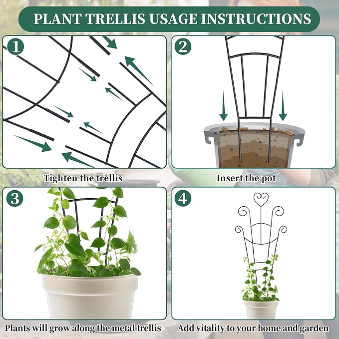 30Inch Plant Trellis for Climbing Plants Outdoor,Indoor Metal Garden Trellis for Potted Plants, Houseplant Plant Support Indoor Outdoor for Ivy Pothos Monstera Hoya Flower Vine Black Heart 2 Pack(2)
