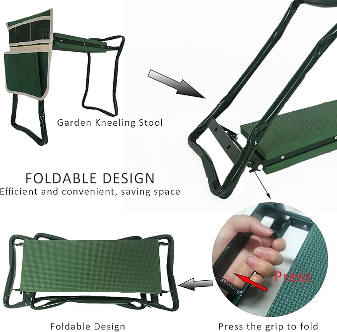 Garden Kneeler and Seat Heavy Duty - Foldable Kneeling Stool with Large Tool Pouch & Storage Bag, Space-Saving, Ideal Gift for Gardeners, Seniors & Parents