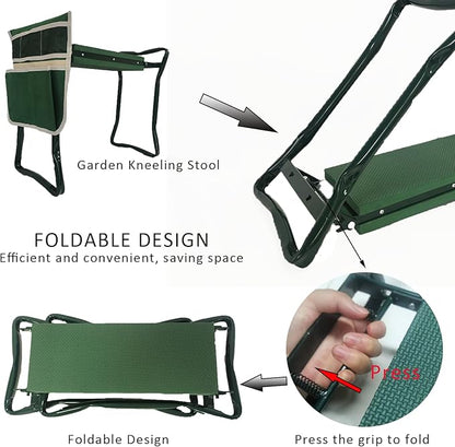 Garden Kneeler and Seat Heavy Duty - Foldable Kneeling Stool with Large Tool Pouch & Storage Bag, Space-Saving, Ideal Gift for Gardeners, Seniors & Parents