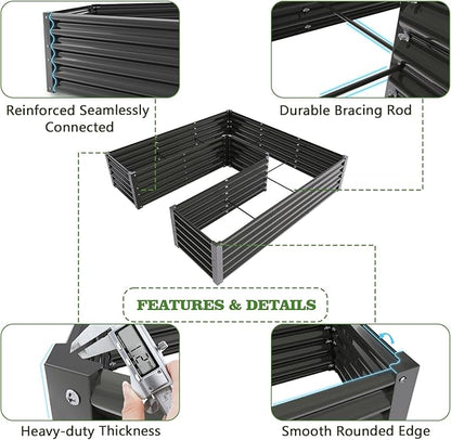 A ANLEOLIFE U-Shaped Outdoor Galvanized Raised Garden Bed, 6x6x1.5ft, Center-Access Bottomless Planter Box, 22-Gauge Corrugated Metal, Reinforced Bracing Rods, Quartz Grey
