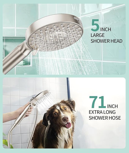 SR SUN RISE Filtered Shower Head with Handheld High Pressure 9 Spray Mode Showerhead Detachable Shower Head Water Softener Filters Beads for Hard Water Remove Chlorine 1 Filter Brushed Nickel